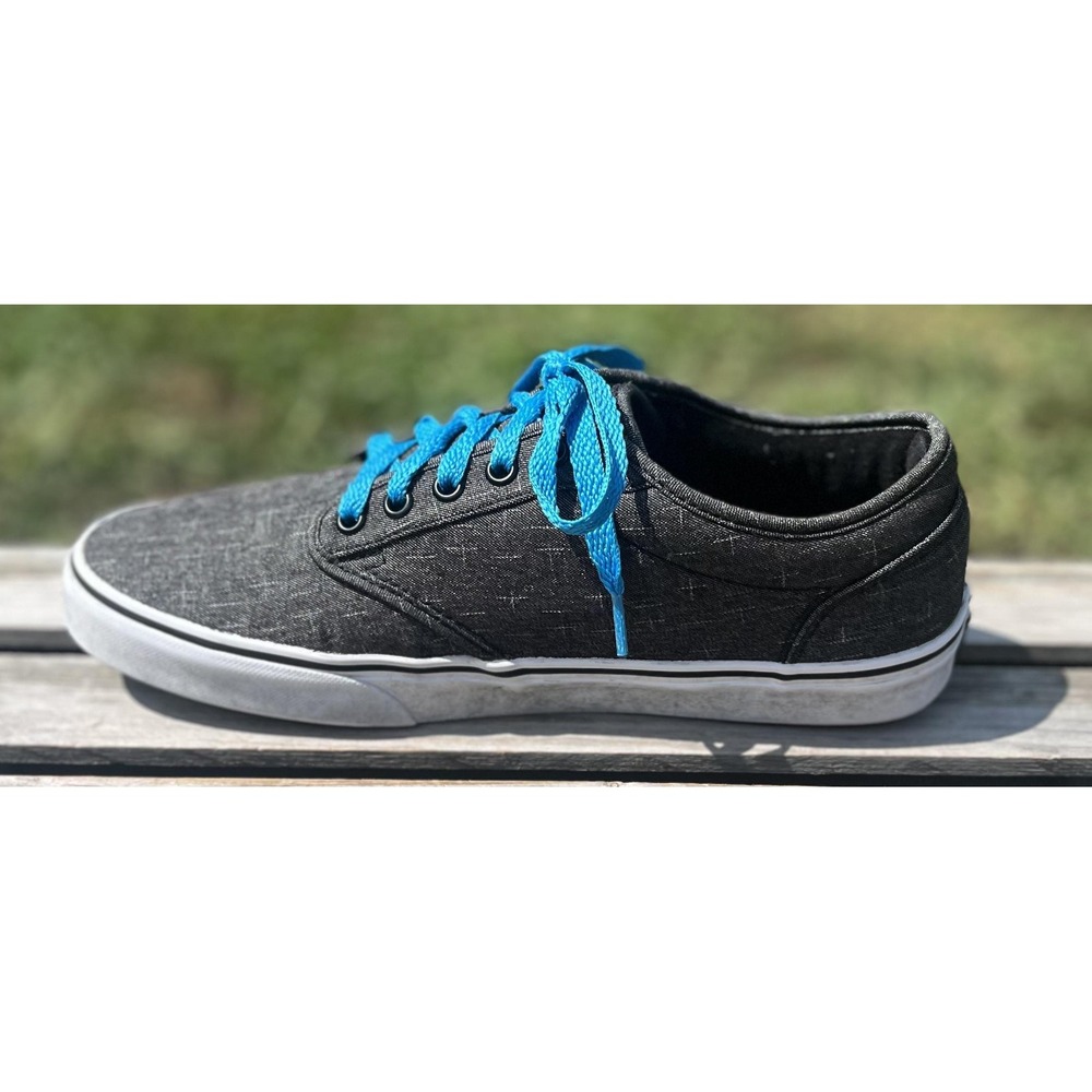 Vans Shoes Mens Size 9.5 Black Blue Lace Up Low Top Casual Skate Sneakers Canvas - Picture 11 of 13